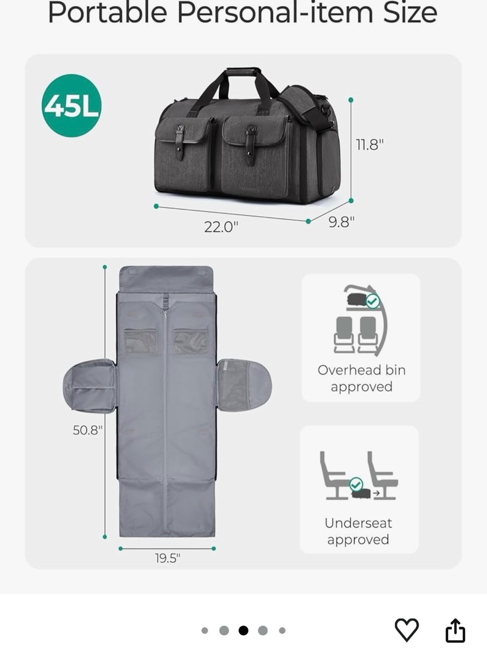Bagsmart Convertible Garment Duffle Bag - Gray - Picture 4 of 8